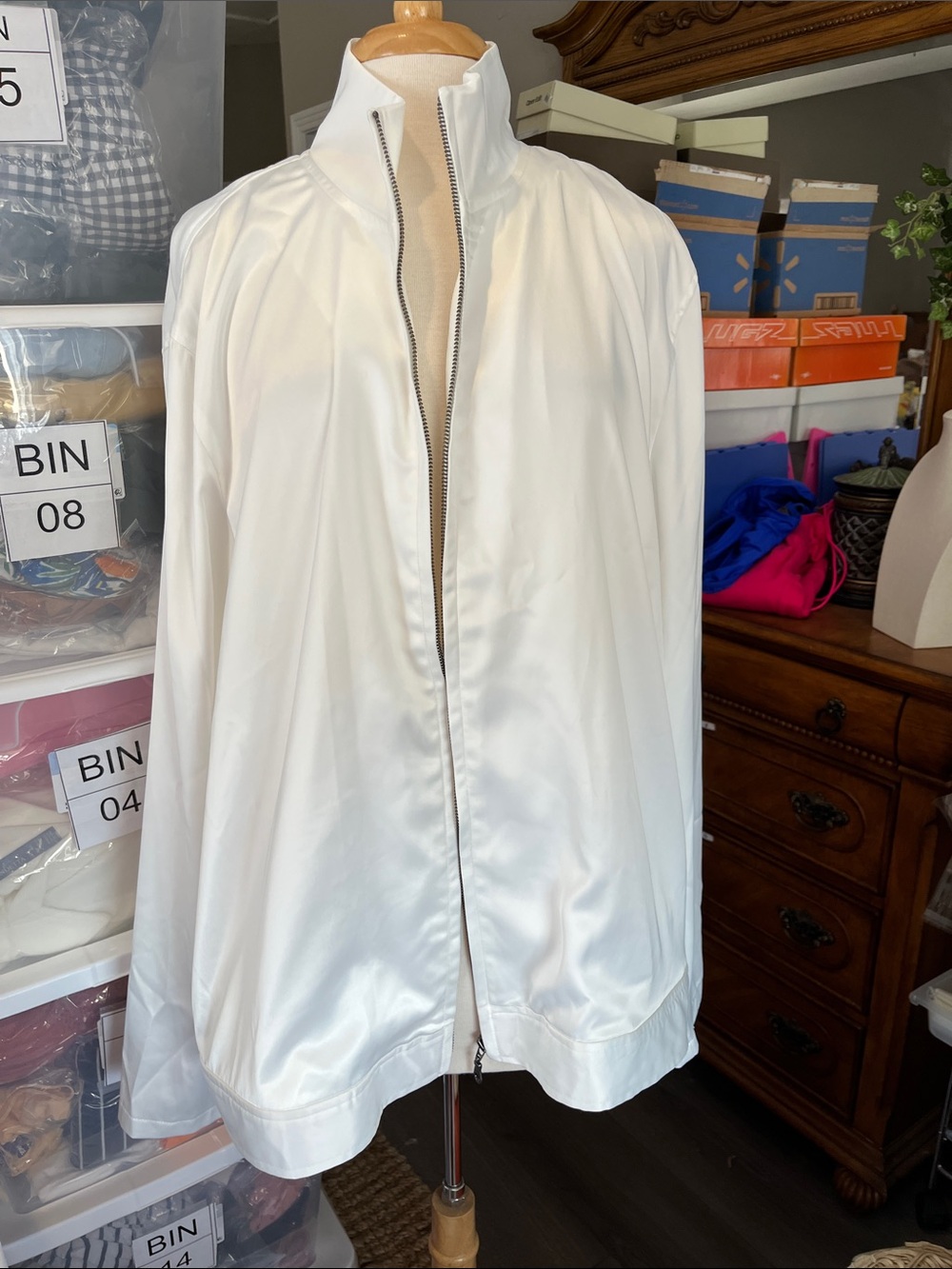ASOS White Satin Zip-Front Bomber Jacket